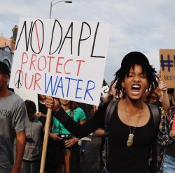 bellygangstaboo:    Black and brown solidarity.   Willow and Jaden Smith protesting #NoDAPL   