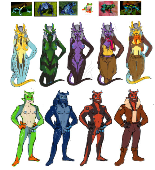 I did a couple of sketches of boys and girls inspired by incaseart’s Pauzi. I played around with the color schemes a lot, taking inspiration from colorful amphibians to find interesting designs.The race is the main feature of his fantastic comic