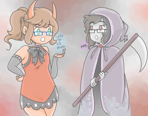 Years ago I drew my best friend @metaphoricallyignorant and I for Halloween and then did a redraw ev