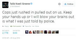 iwriteaboutfeminism:  Police escalate the violence. Unrest in Ferguson, Part 2 [part 1]  Why has the nation not reached an uproar demanding these asshole cops&rsquo; heads on a platter yet? ~_~