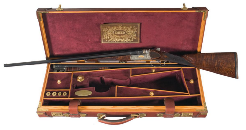 Cased, engraved, and gold inlaid Hatfield Uplander Woodcock Grade V Two Barrel Set Double Barrel Sho