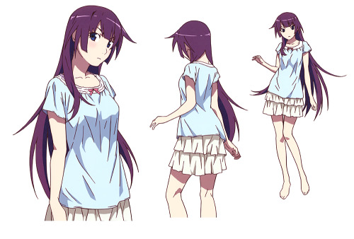 artbooksnat:Bakemonogatari (化物語) Character and costume designs by Akio Watanabe (渡辺明夫) for Hitagi 