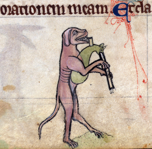 bagpiping dogbook of hours, England ca. 1300Baltimore, Walters Art Museum, Ms. W.102, fol. 75v