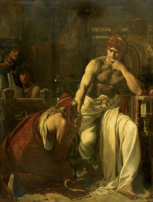 Priam demandant à Achille le corps d'Hector.1876.Oil on Canvas.173 x 140 cm.Art by Théobald Chartran