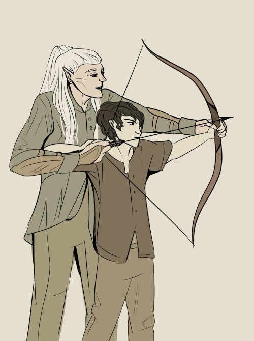 gurthang:Beleg and Turin for @legolasl! Some archery tutorage. God, I have so many these two. Too 