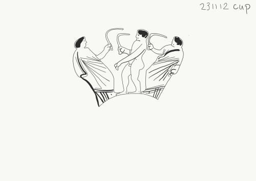 30/3/21Pictured: a line drawing of three young men. the one in the center is nude while the two on e