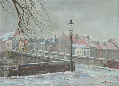 The Stone Bridge of Roermond in winter   -   Johannes ‘Jan’ KruysenDutch,1974-1938oil on canvas 74,1