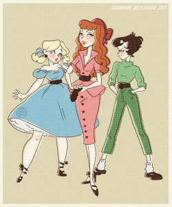savannahalexandraart:  I had a random dream about “vintage powerpuff girls” and I just had to get it out. Here’s a quick like… idk 1.5 hour illustration? maybe i’ll revisit this concept later :)  