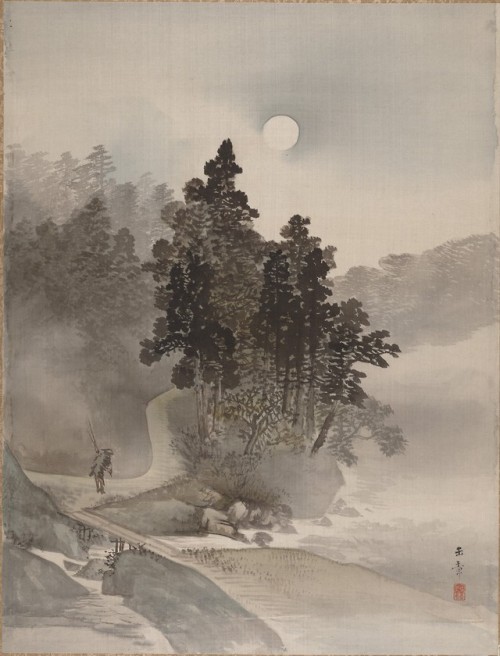 Kawabata Gyokusho (1842-1913), “Traveling by Moonlight”. Ink and color, 1800s, Meiji Period, MET.