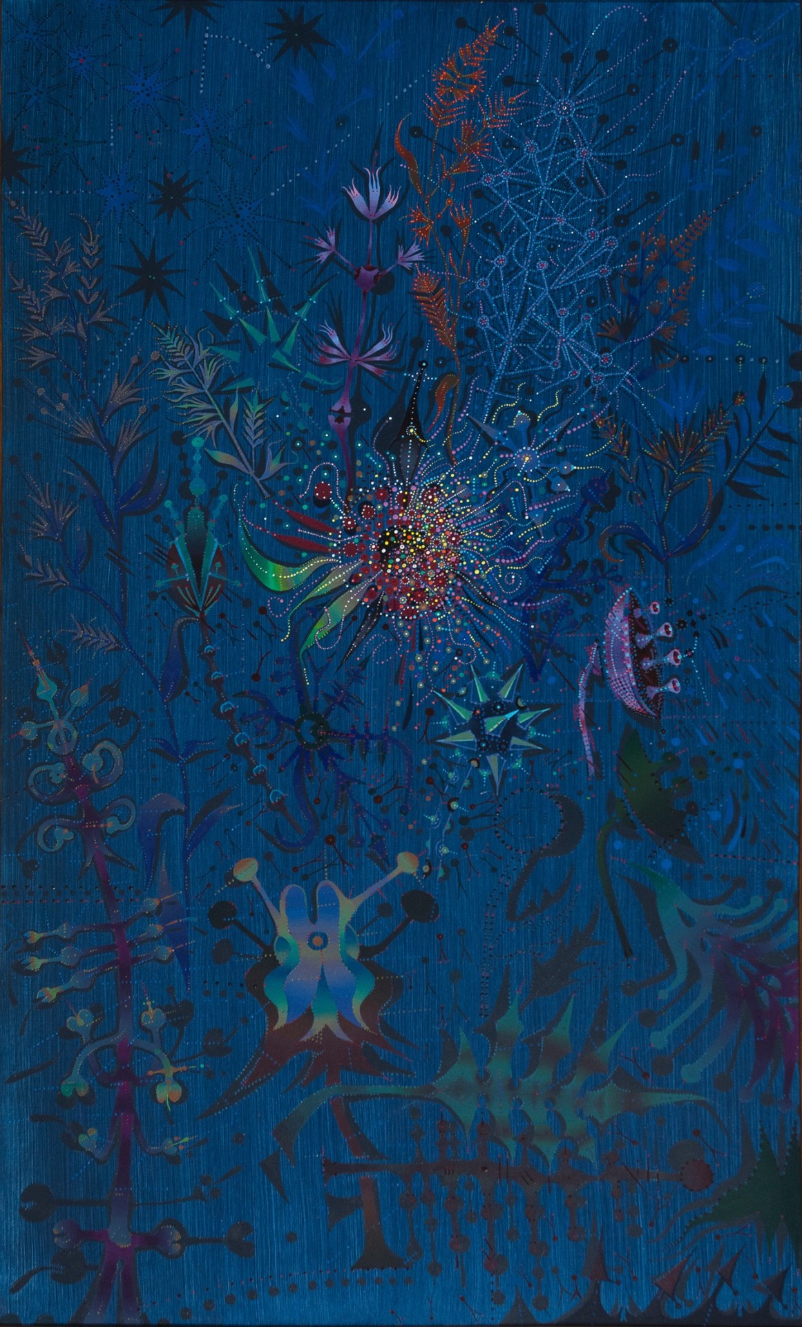 Joan Ponç (1927-1984) — Flower Being on Blue Background (oil on canvas, 1977)