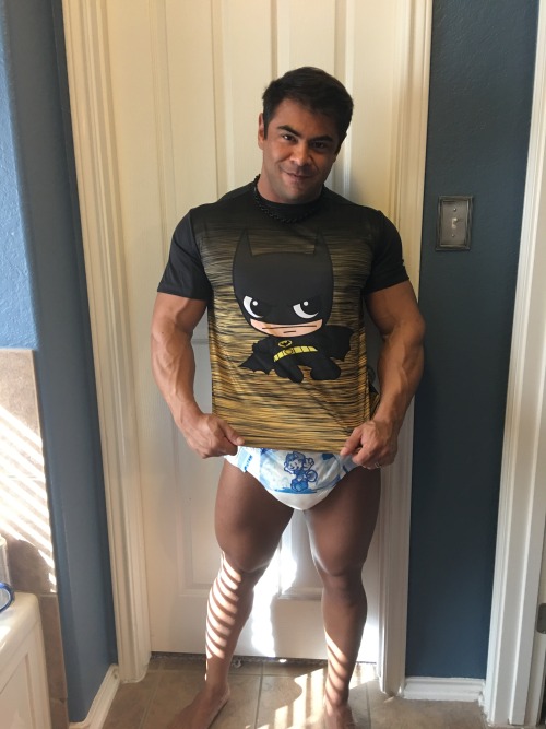 sadistic-domme-mommy:Dry 24/7s with adorable ABU stickers…. Then a cute baby Batman shirt from Walmart? Yup, Walmart, in the men’s department. Go figure. Anyway, someone’s ready to go Christmas shopping with Mommy! Well, I guess I’ll let him wear