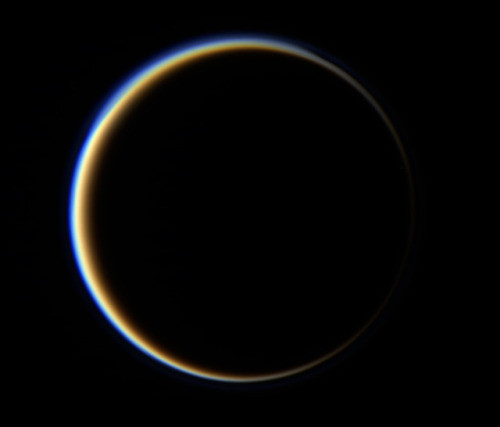 Images taken by the Cassini &amp; Voyager spacecraft of Titan, Saturn&rsquo;s largest moon. Titan is