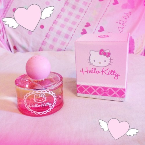 princess-peachie:  Restocked on one of my fav perfumes! Hello Kitty Au de Toilette 💕 It smells like strawberries, coconut cream and cherryblossoms~