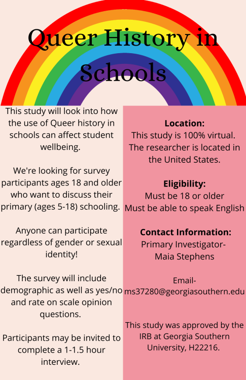 Hey everyone! If you have a minute, you can help out with some research on queer history in schools.