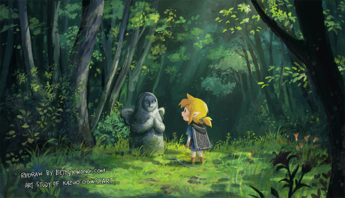 Goddess Statue - Ghibli background art study of Kazuo Oga’s beautiful work! I added a touch of Zelda
