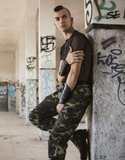 punkerskinhead: handsome punk in camouflage pants