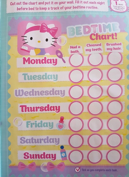 littlealpacacutie: Bedtime Chart Hello Kitty Magazine Issue 105