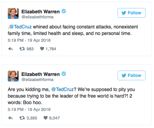 micdotcom:Quick, somebody get Ted Cruz some Neosporin for those burns. Warren wasn’t even done. She 