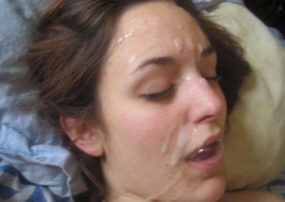 Girl with braces gets cum facial
