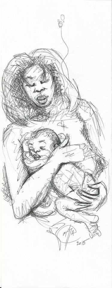 fyblackwomenart:  ink #drawing from the hospital after my Daughter Ala was born and