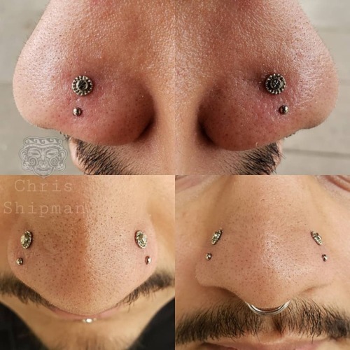 Added a second set of nostril piercings on @yoeder_highroller. This dude had one baller setup going.
