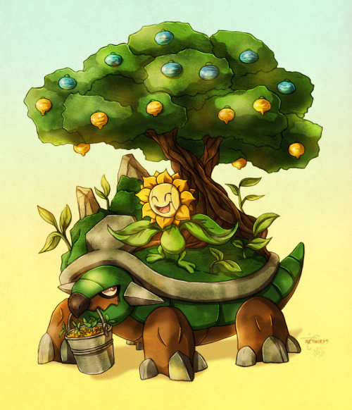 neshirys:Harvest Friends - Torterra and Sunflora for a charity event ~Join Pokemon and Digimon Farmi