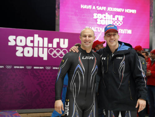 giantsorcowboys:  Hot Frakin’ Sexy Sliders! The Human Torch Christopher Fogt (Who May Be The Sexiest Man In Sochi) And His Pilot Cory Butner Heated Up The Track At The Sanki Sliding Center! Sex On A Stick, Baby!