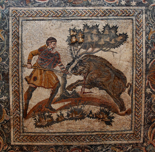 kallistoi:fictorvm:Floor mosaic, 4th century CE, from a Roman villa near Mérida, Spain.The Ancient R
