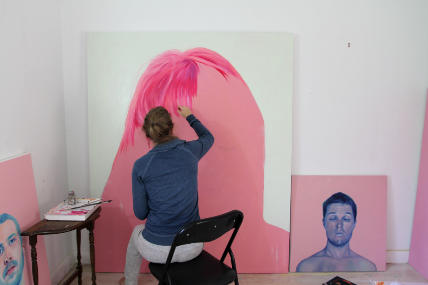 jenmann:  Painting big pink hair 