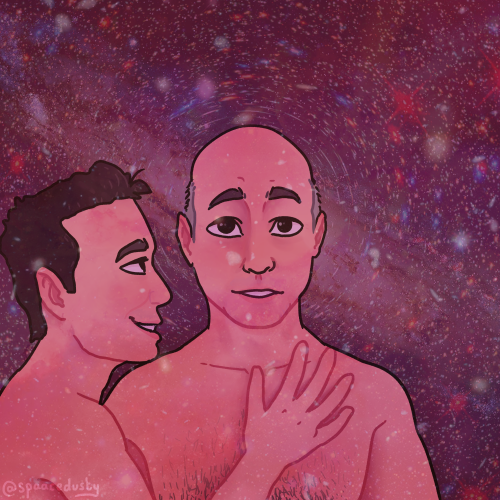 some fanart I drew for Orchidtrek’s “All I See Are Galaxies” Qcard fic (it’s v good I recommend it!)