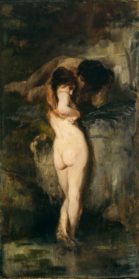 amare-habeo:    Bruno Piglhein (German, 1848 - 1894) Lovers in water (Liebespaar am Wasser), N/D Oil on wood, 82,5 x 41 cm   