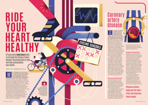 A series of new illustrations for Cycling Plus magazine on the effects of cycling on the health of y