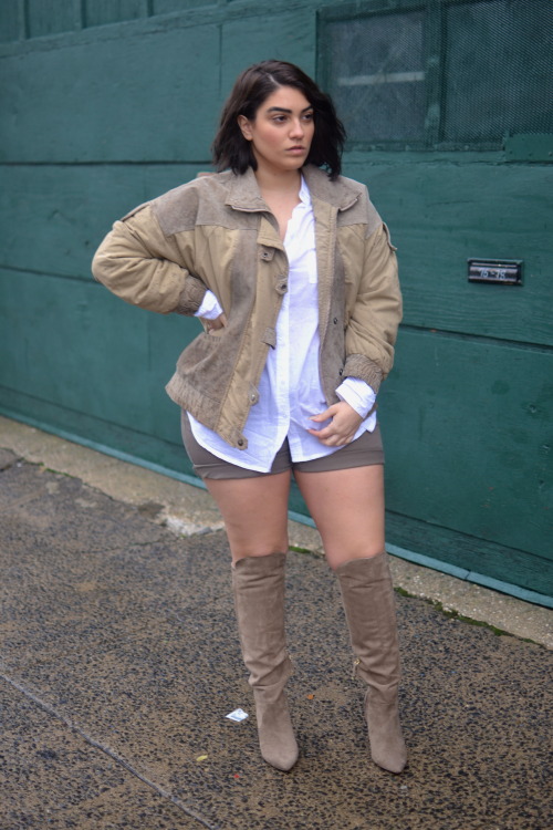 nadiaaboulhosn. Light Suede. Suede knee highs - Forever 21, Two-tone jacket - vintage Cargo Shorts 