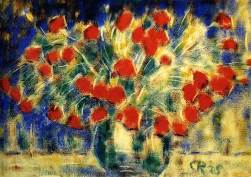 a-la-belle-e-toile:Christian Rohlfs (German, 1849-1938) - Red Bouquet, 1925, tempera on paper, 51 x 