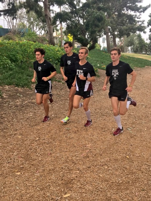 Aggie men find soft surfaces wherever we go! Putting in some easy miles on this wood chip trail in M