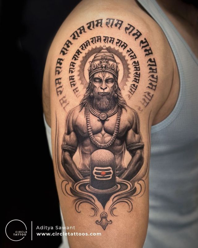 Shri Hanuman armband tattoo designed by @aakashchandani_ @skinmachinetattoo  . #hanumantattoo #armbandtattoo #skinmachinetattoo | Instagram