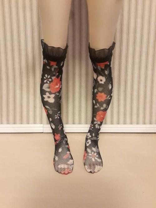 (via Knee high red and black floral stocking for minifee DC kid | Etsy)