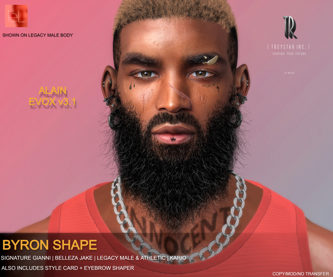 Treystar Inc. • Byron Shape - Lelutka Alain Head v3.1 * Copy/mod...