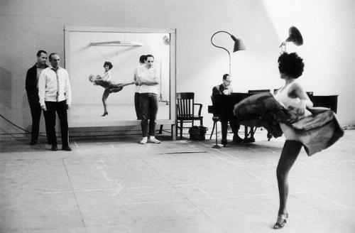 wehadfacesthen:Director and choreographer Jerome Robbins (2nd from left) rehearses Rita Moreno for o