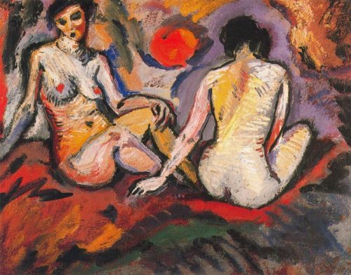herzogtum-sachsen-weissenfels:Albert Bloch (American, 1882-1961), Two Seated Nudes, 1911. Oil on can