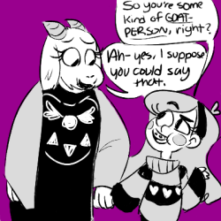 doreenchartreuse:   “GASP! Toriel, do you need a NEW MAN? I can hook you up with my Grunkle Stan!” “Oh dear, I may have said too much…”  i love this crossover… if only for potential interactions like these. :’D 