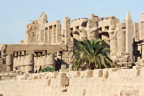 grandegyptianmuseum: Karnak Temple ComplexGeneral view of the walls with reliefs, columns and an obe