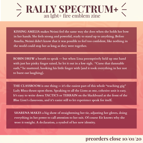 rallyspectrumzine:  ✨️‍ Preorders for Rally Spectrum+, an LGBT+ Fire Emblem fanzine, are now ope