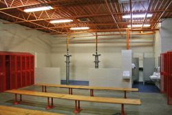 notdbd:  I love the layout of this locker room. It seems to be designed to promote healthy male bonding. You can take a shower and still have a conversation with a friend who is sitting on the bench or at his locker. 