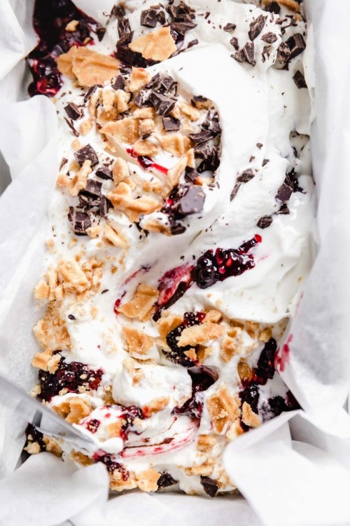 sweetoothgirl: No Churn Blackberry Waffle Chocolate Chip Ice Cream