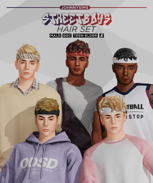 johnnysimmer:Streetboys (Male Hair Set)I always loved hairs with headbands so I figured why not make