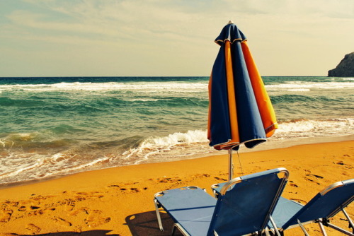 Take a seat. Nimm Platz.Beach chairs at Tsambika Beach, Rhodes 2013.