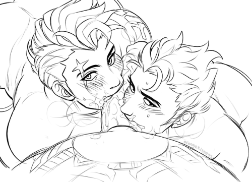 titty-sona:orangekissess-achive:Zarya + Roadhog 2ive drawn a lot of zaryahog