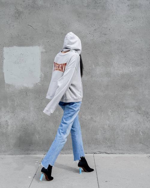 laleali: alealimay.com Vetements Bomber, Crewneck Hoodie, Denim and HeelsPhotography: Allen Park