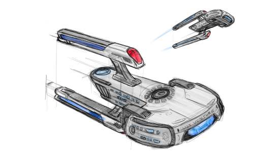 mytreksketches:Playing around with designing a ship. I began doodling with early TNG style in mind (